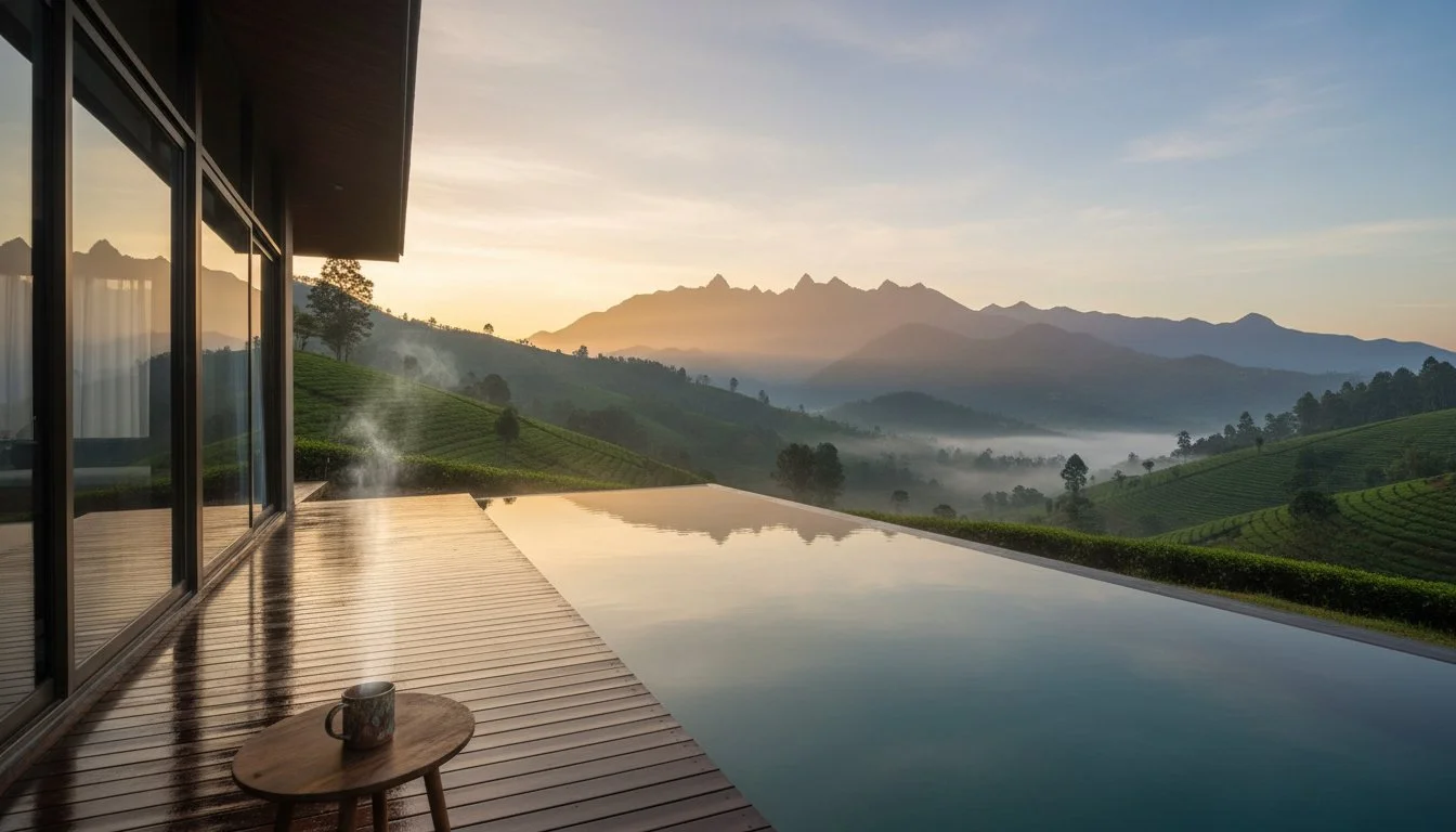 infinity pool at Zeezmount, a top pool resort in Munnar